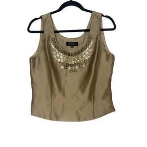 Tahari Arthur S Levine Lux women’s Gold Short Tank Top embellished Sz 12